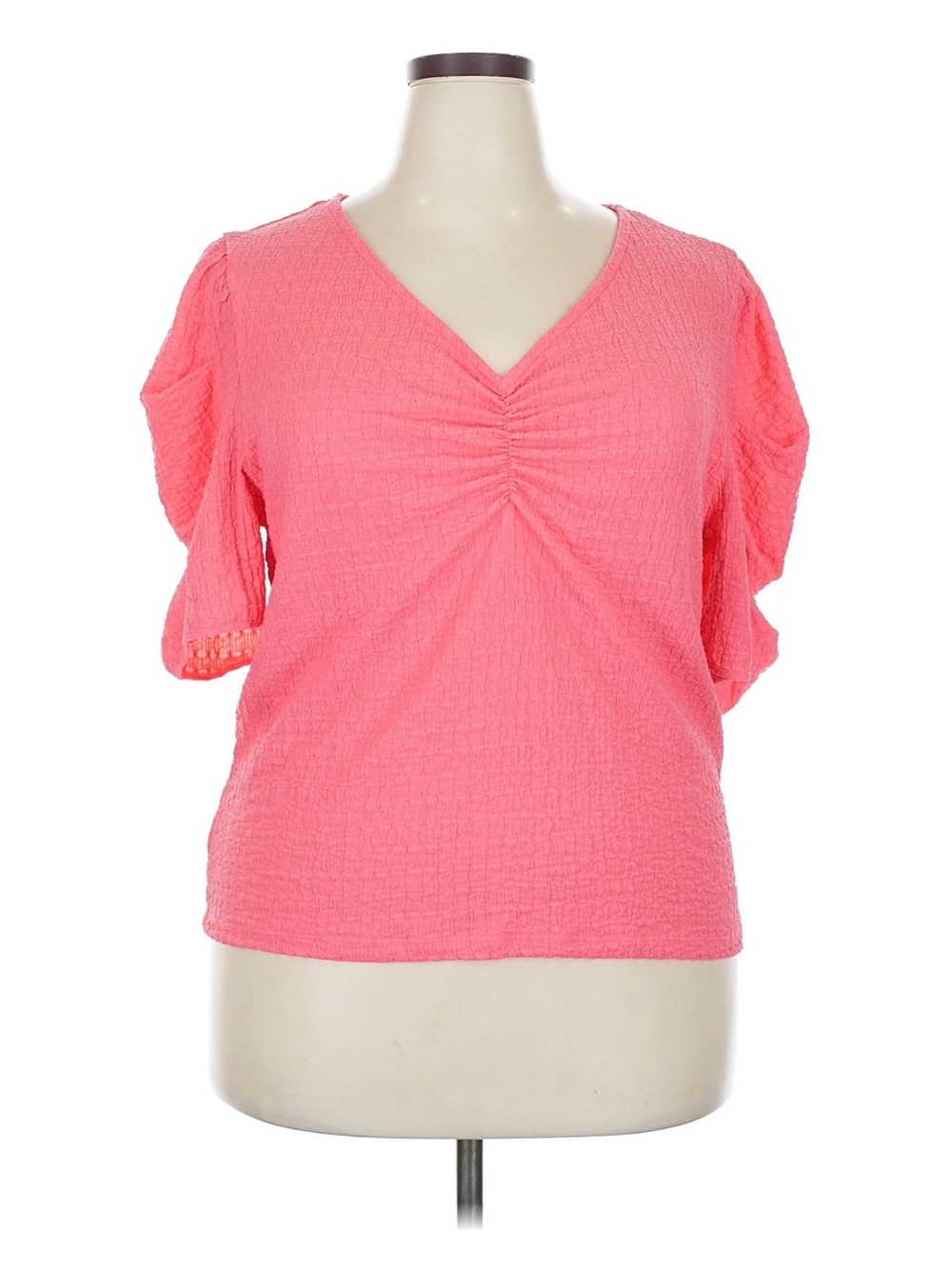 LOFT Women's V-Neck Ruched Coral Top